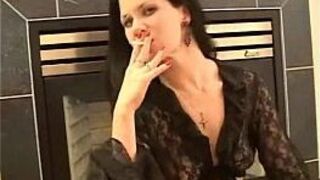 Horny brunette posing sexy while smoking cigerette porn video